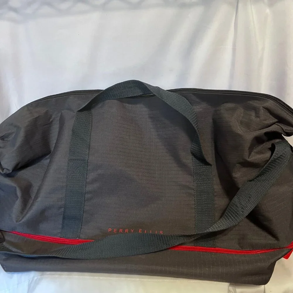 Perry Ellis-Gray& Red Tote/Satchel Travel Bag-Adjustable Shoulder Strap-Zip Bott